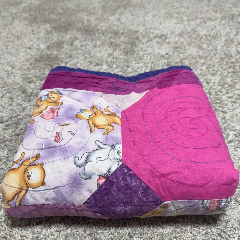 Denton Quilt Guild  Cat Lady Cotton Patchwork Purple Cat Print Makeup Purses‎